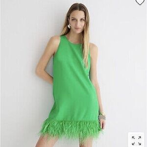 J. Crew Green Feather Hem Mini Dress